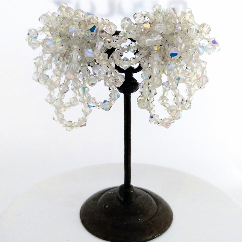 Crystal Earrings Loop Design Austrian Crystal diamonds Aura Borealis Clip On